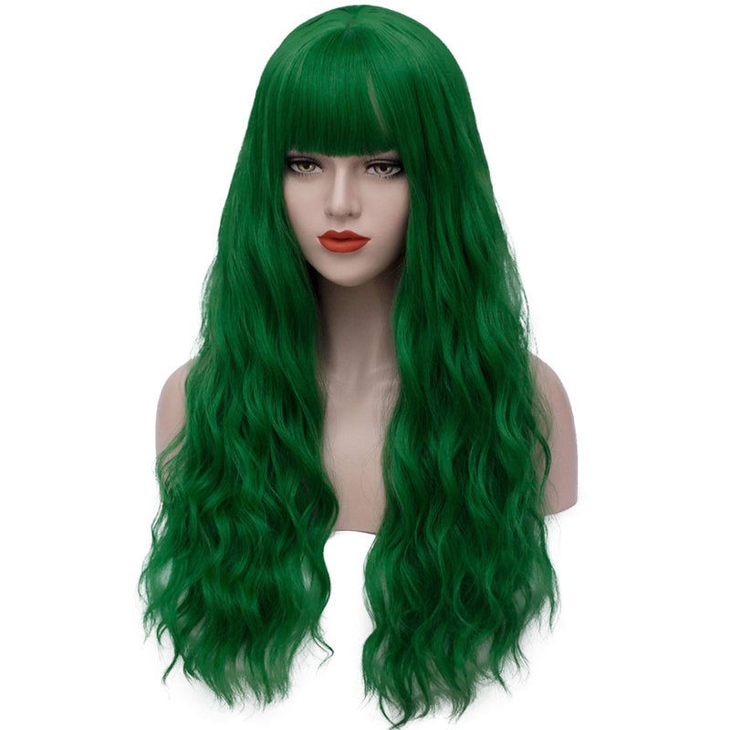 Juziviee Green Wigs for Women 26'' Long Green Wig with Bangs Curly Wavy Cute Synthetic Soft Hair Wigs for St Patrick's Party AD002GR - Image 4